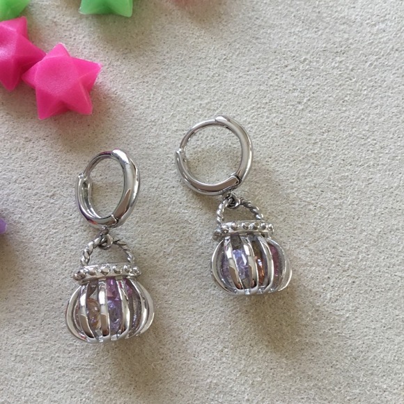 Sterling Silver Crystal Purse Earrings - Picture 2 of 5